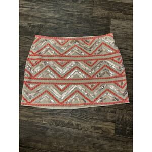 Express Sequin Stretchy Mini Skirt Large L Pink Metallic